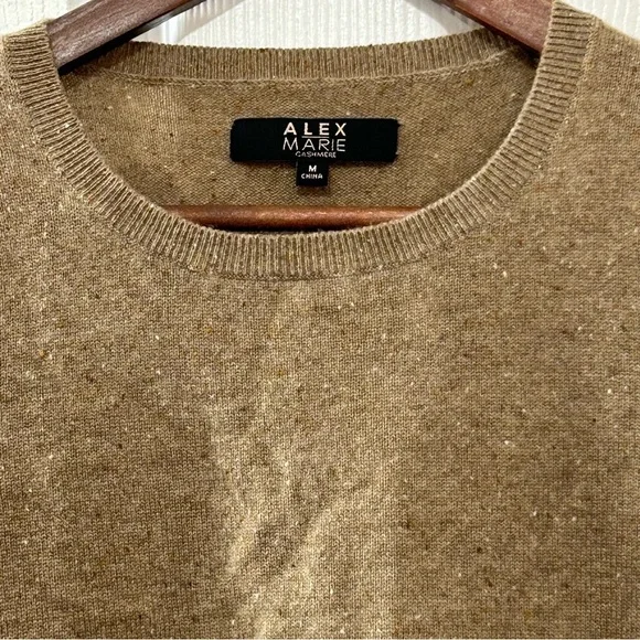 Alex Marie Cashmere Crewneck Sweater Women's Short Sleeve Speckled Tan Size M - Picture 3 of 6